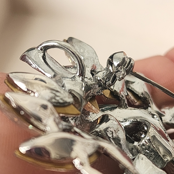 Large Statement Silver Iridescent Crystal Stones Brooch Pin - Picture 7 of 8
